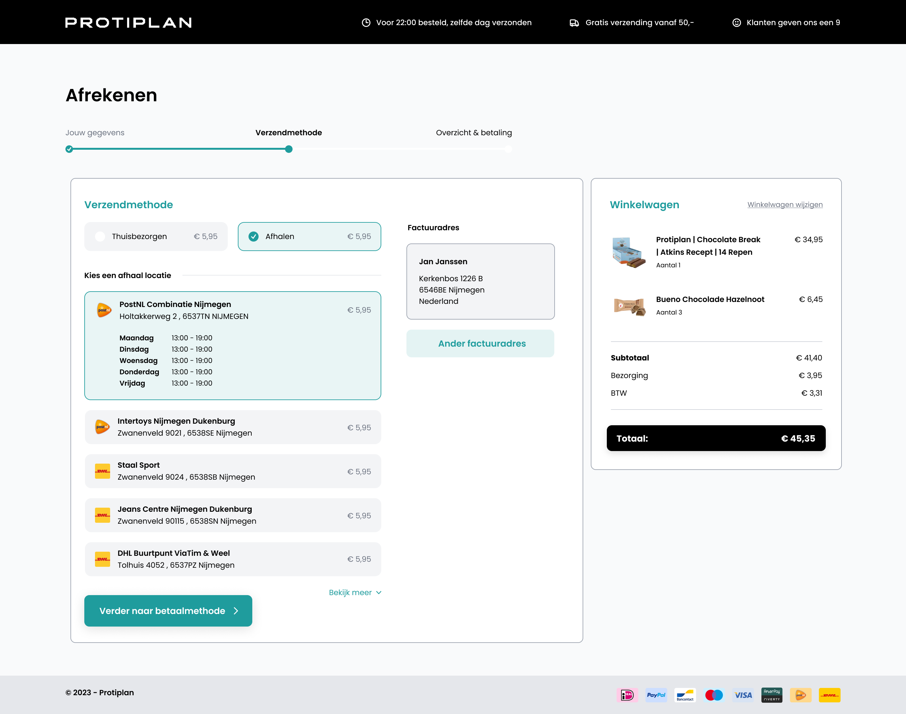 Dieetwebshop - Verzendmethoden